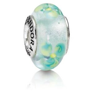 Genuine Retired PANDORA Clear Teal Flowers Merano Glads Charm;